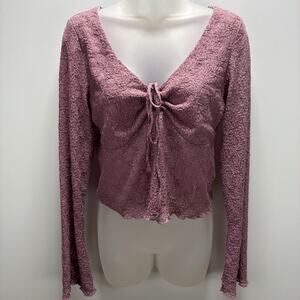 NWT Just Polly New York Purple Mesh Bell Sleeve Ruched Blouse Sz XL